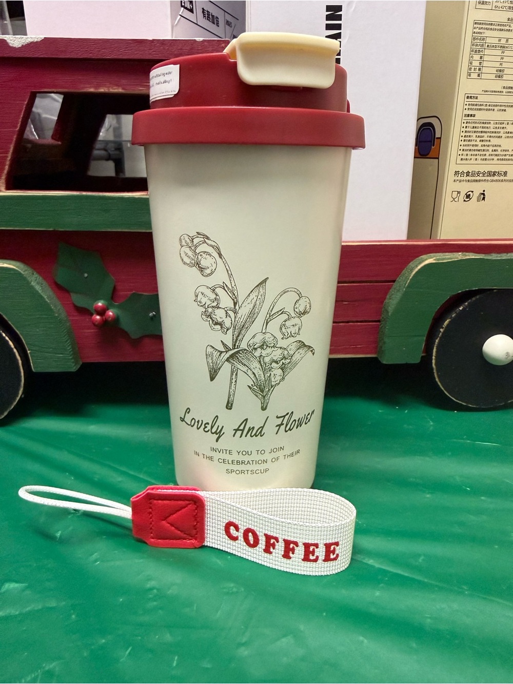 Travel Coffee Tumbler with Red Lid and Floral Print